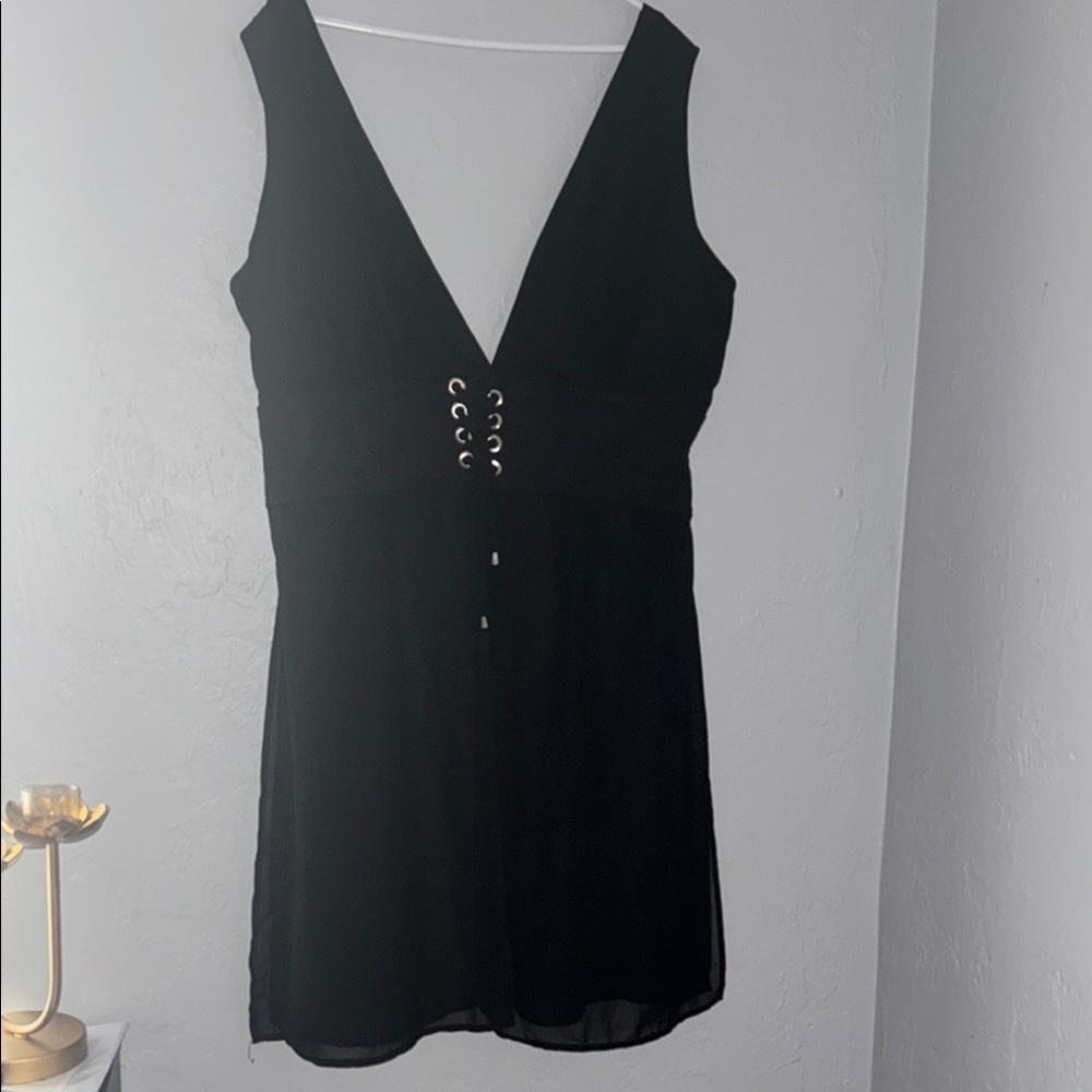 Ashley Stewart Black Tie Front Fitted Tank Top 84 - Picture 1 of 9